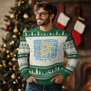 Funny Hanukkah Ugly Christmas Sweater Kiss My Ass Kiss His Ass Kiss Your Ass TS09 Green Print Your Wear