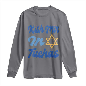 Funny Hanukkah Long Sleeve Shirt Kish Mir In Tuchas Jewish Yiddish Ashkenazi TS09 Charcoal Print Your Wear