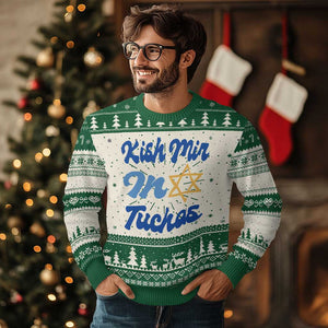 Funny Hanukkah Ugly Christmas Sweater Kish Mir In Tuchas Jewish Yiddish Ashkenazi TS09 Green Print Your Wear