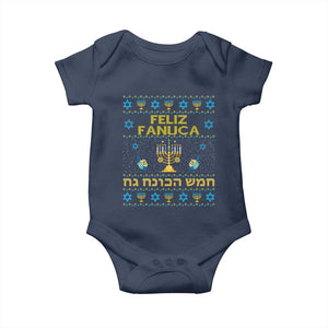 Funny Hanukkah Baby Onesie Feliz Januca Ladino Jewish Sephardic TS09 Navy Print Your Wear