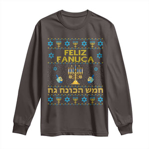 Funny Hanukkah Long Sleeve Shirt Feliz Januca Ladino Jewish Sephardic TS09 Dark Chocolate Print Your Wear