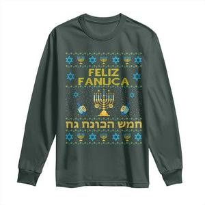 Funny Hanukkah Long Sleeve Shirt Feliz Januca Ladino Jewish Sephardic TS09 Dark Forest Green Print Your Wear