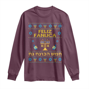 Funny Hanukkah Long Sleeve Shirt Feliz Januca Ladino Jewish Sephardic TS09 Maroon Print Your Wear