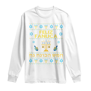 Funny Hanukkah Long Sleeve Shirt Feliz Januca Ladino Jewish Sephardic TS09 White Print Your Wear