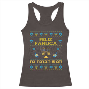 Funny Hanukkah Racerback Tank Top Feliz Januca Ladino Jewish Sephardic TS09 Dark Chocolate Print Your Wear