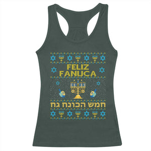 Funny Hanukkah Racerback Tank Top Feliz Januca Ladino Jewish Sephardic TS09 Dark Forest Green Print Your Wear