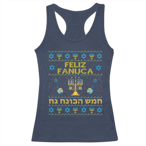 Funny Hanukkah Racerback Tank Top Feliz Januca Ladino Jewish Sephardic TS09 Navy Print Your Wear