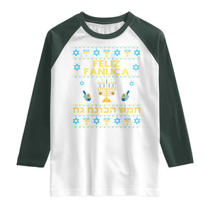 Funny Hanukkah Raglan Shirt Feliz Januca Ladino Jewish Sephardic TS09 White Dark Forest Green Print Your Wear