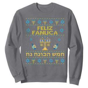 Funny Hanukkah Sweatshirt Feliz Januca Ladino Jewish Sephardic TS09 Charcoal Print Your Wear