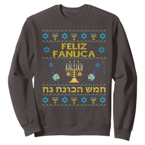 Funny Hanukkah Sweatshirt Feliz Januca Ladino Jewish Sephardic TS09 Dark Chocolate Print Your Wear