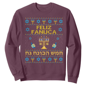 Funny Hanukkah Sweatshirt Feliz Januca Ladino Jewish Sephardic TS09 Maroon Print Your Wear