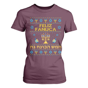 Funny Hanukkah T Shirt For Women Feliz Januca Ladino Jewish Sephardic TS09 Maroon Print Your Wear