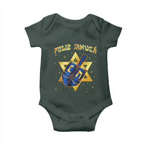 Funny Hanukkah Baby Onesie Feliz Januca Jewish Sephardic Ladino TS09 Dark Forest Green Print Your Wear