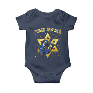 Funny Hanukkah Baby Onesie Feliz Januca Jewish Sephardic Ladino TS09 Navy Print Your Wear