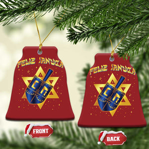 Funny Hanukkah Christmas Ornament Feliz Januca Jewish Sephardic Ladino TS09 Bell Flake Red Print Your Wear