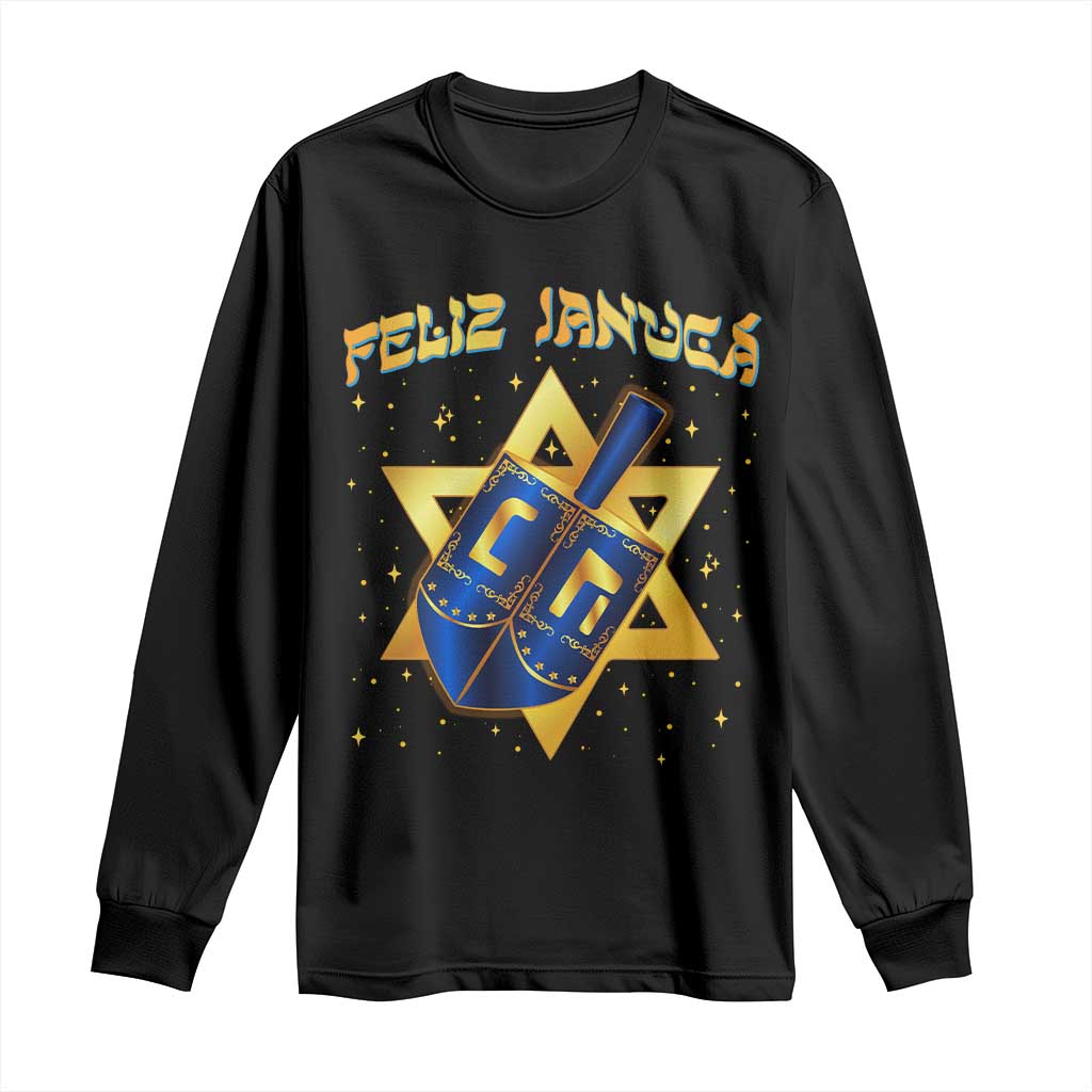 Funny Hanukkah Long Sleeve Shirt Feliz Januca Jewish Sephardic Ladino TS09 Black Print Your Wear