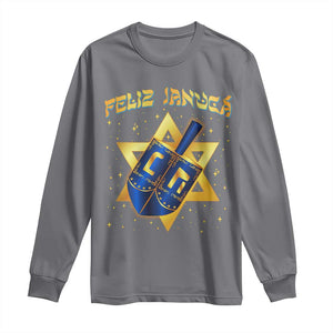 Funny Hanukkah Long Sleeve Shirt Feliz Januca Jewish Sephardic Ladino TS09 Charcoal Print Your Wear