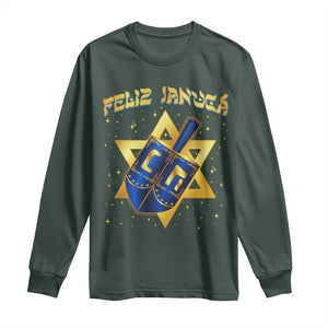 Funny Hanukkah Long Sleeve Shirt Feliz Januca Jewish Sephardic Ladino TS09 Dark Forest Green Print Your Wear