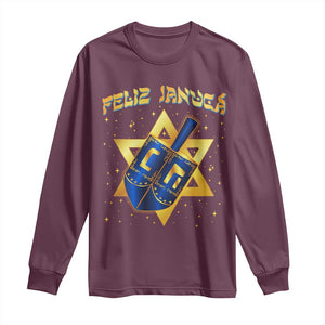 Funny Hanukkah Long Sleeve Shirt Feliz Januca Jewish Sephardic Ladino TS09 Maroon Print Your Wear