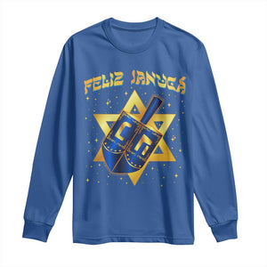 Funny Hanukkah Long Sleeve Shirt Feliz Januca Jewish Sephardic Ladino TS09 Royal Blue Print Your Wear