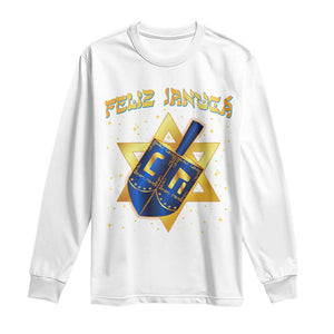 Funny Hanukkah Long Sleeve Shirt Feliz Januca Jewish Sephardic Ladino TS09 White Print Your Wear