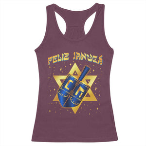 Funny Hanukkah Racerback Tank Top Feliz Januca Jewish Sephardic Ladino TS09 Maroon Print Your Wear