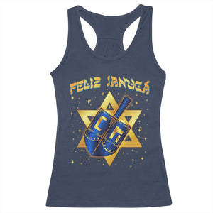 Funny Hanukkah Racerback Tank Top Feliz Januca Jewish Sephardic Ladino TS09 Navy Print Your Wear