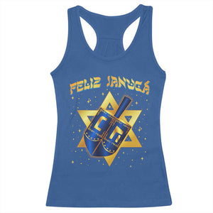 Funny Hanukkah Racerback Tank Top Feliz Januca Jewish Sephardic Ladino TS09 Royal Blue Print Your Wear