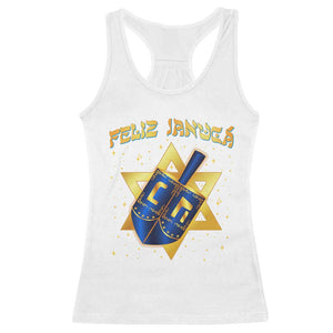 Funny Hanukkah Racerback Tank Top Feliz Januca Jewish Sephardic Ladino TS09 White Print Your Wear