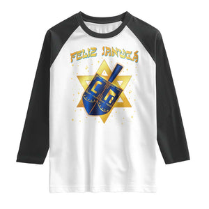 Funny Hanukkah Raglan Shirt Feliz Januca Jewish Sephardic Ladino TS09 White Black Print Your Wear