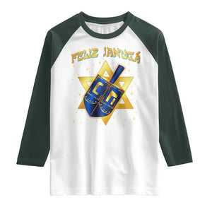 Funny Hanukkah Raglan Shirt Feliz Januca Jewish Sephardic Ladino TS09 White Dark Forest Green Print Your Wear