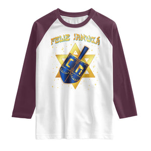 Funny Hanukkah Raglan Shirt Feliz Januca Jewish Sephardic Ladino TS09 White Maroon Print Your Wear