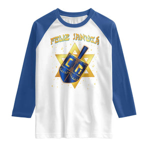 Funny Hanukkah Raglan Shirt Feliz Januca Jewish Sephardic Ladino TS09 White Royal Print Your Wear