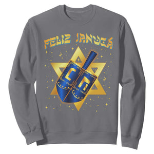 Funny Hanukkah Sweatshirt Feliz Januca Jewish Sephardic Ladino TS09 Charcoal Print Your Wear