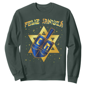 Funny Hanukkah Sweatshirt Feliz Januca Jewish Sephardic Ladino TS09 Dark Forest Green Print Your Wear