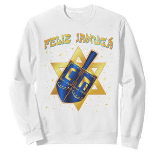 Funny Hanukkah Sweatshirt Feliz Januca Jewish Sephardic Ladino TS09 White Print Your Wear