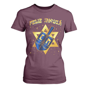 Funny Hanukkah T Shirt For Women Feliz Januca Jewish Sephardic Ladino TS09 Maroon Print Your Wear