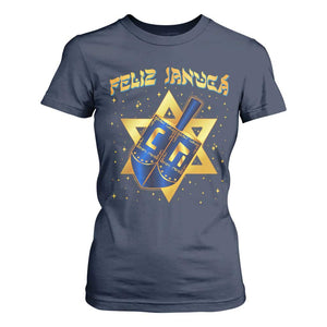 Funny Hanukkah T Shirt For Women Feliz Januca Jewish Sephardic Ladino TS09 Navy Print Your Wear