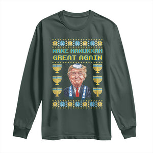 Funny Hanukkah Trump Long Sleeve Shirt Make Hanukkah Great Again TS09 Dark Forest Green Print Your Wear