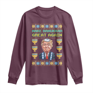 Funny Hanukkah Trump Long Sleeve Shirt Make Hanukkah Great Again TS09 Maroon Print Your Wear