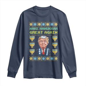 Funny Hanukkah Trump Long Sleeve Shirt Make Hanukkah Great Again TS09 Navy Print Your Wear