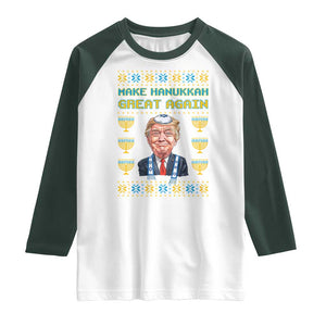 Funny Hanukkah Trump Raglan Shirt Make Hanukkah Great Again TS09 White Dark Forest Green Print Your Wear