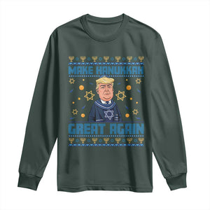 Funny Make Hanukkah Great Again Trump Long Sleeve Shirt TS09 Dark Forest Green Print Your Wear