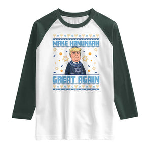 Funny Make Hanukkah Great Again Trump Raglan Shirt TS09 White Dark Forest Green Print Your Wear