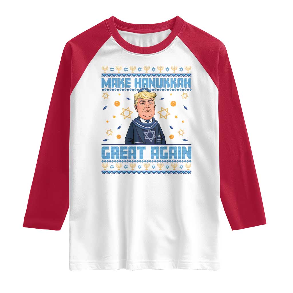 Funny Make Hanukkah Great Again Trump Raglan Shirt TS09 White Red Print Your Wear