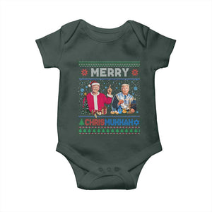 Funny Trump Dancing Merry Christmas Happy Hanukkahh Baby Onesie TS09 Dark Forest Green Print Your Wear