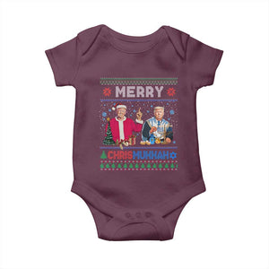 Funny Trump Dancing Merry Christmas Happy Hanukkahh Baby Onesie TS09 Maroon Print Your Wear