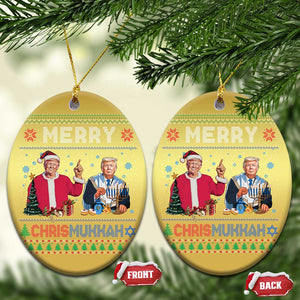 Funny Trump Dancing Merry Christmas Happy Hanukkahh Christmas Ornament TS09 Oval Gold Print Your Wear