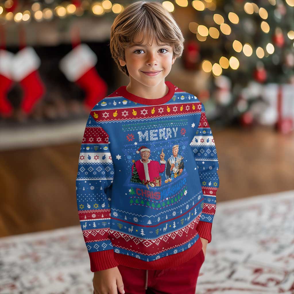 Funny Trump Dancing Merry Christmas Happy Hanukkah Ugly Sweater TS09 Blue Red Print Your Wear