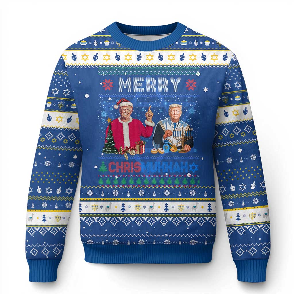 Funny Trump Dancing Merry Christmas Happy Hanukkah Ugly Sweater TS09 Blue White Print Your Wear